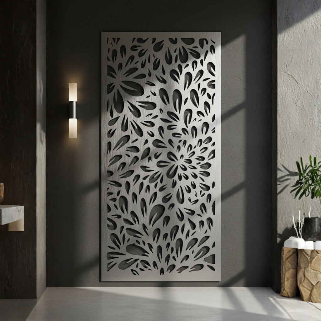 Floral Laser Cut Panel - Botanical Metal Screen & Garden Wall Art