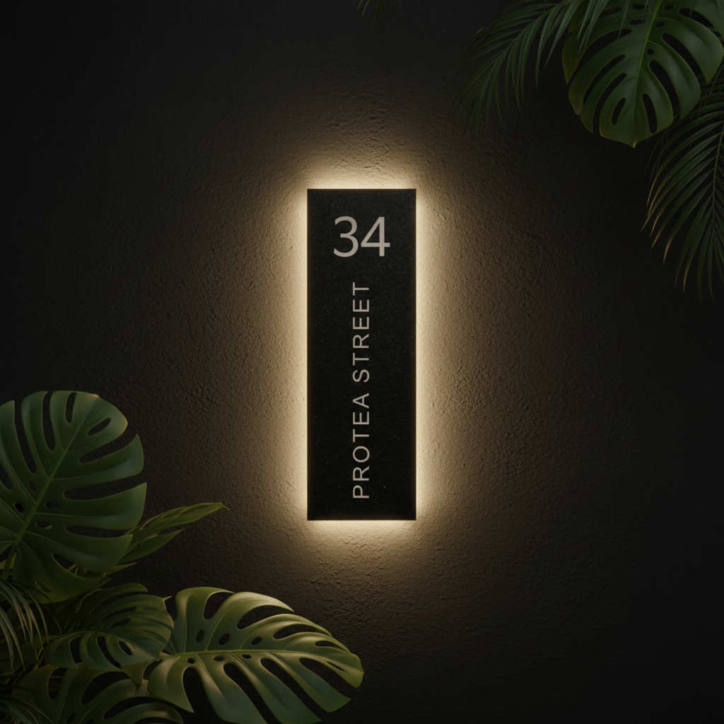 House Number HN2 Black Wall with Plants