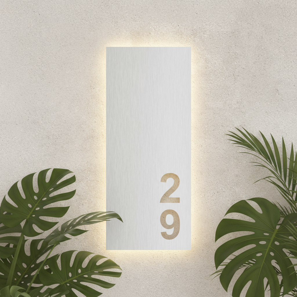 House Number HN8 Light Backlit with Plant