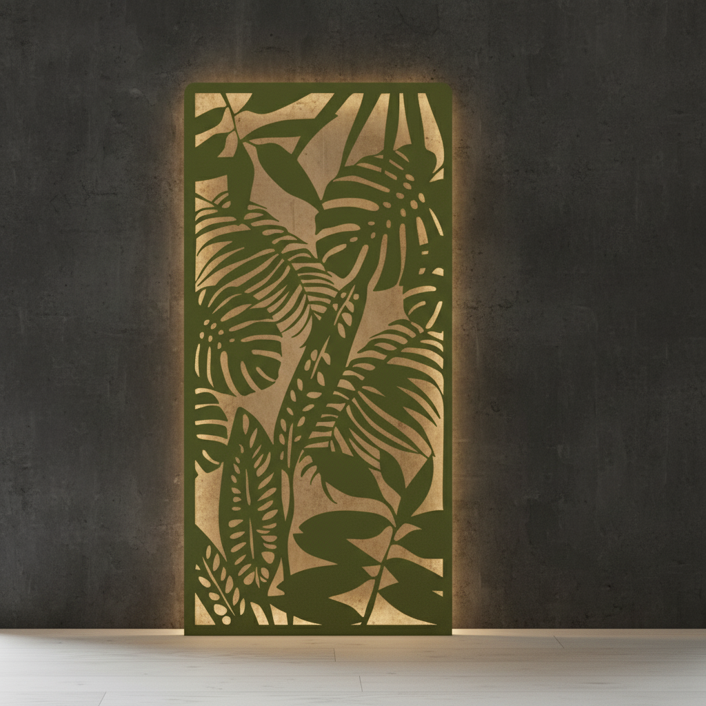 Mixed Leaf Panel on moody dark wall